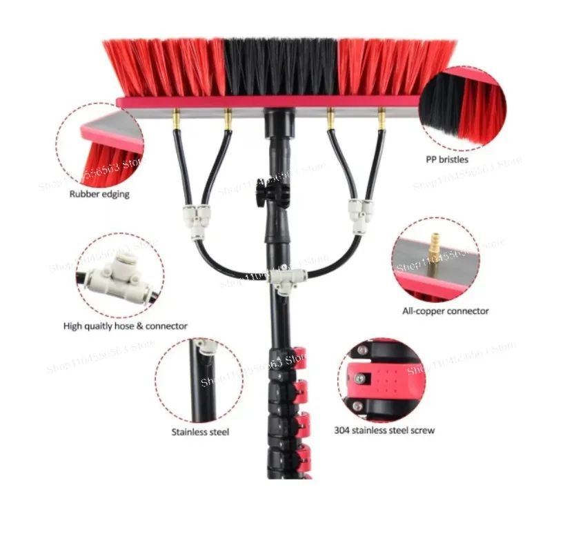 Solar Panel Cleaning Kit 30FT Water Fed Pole 12/18/24/30ft Extension Brush with Hose for Photovoltaic Window Glass Boat Wall