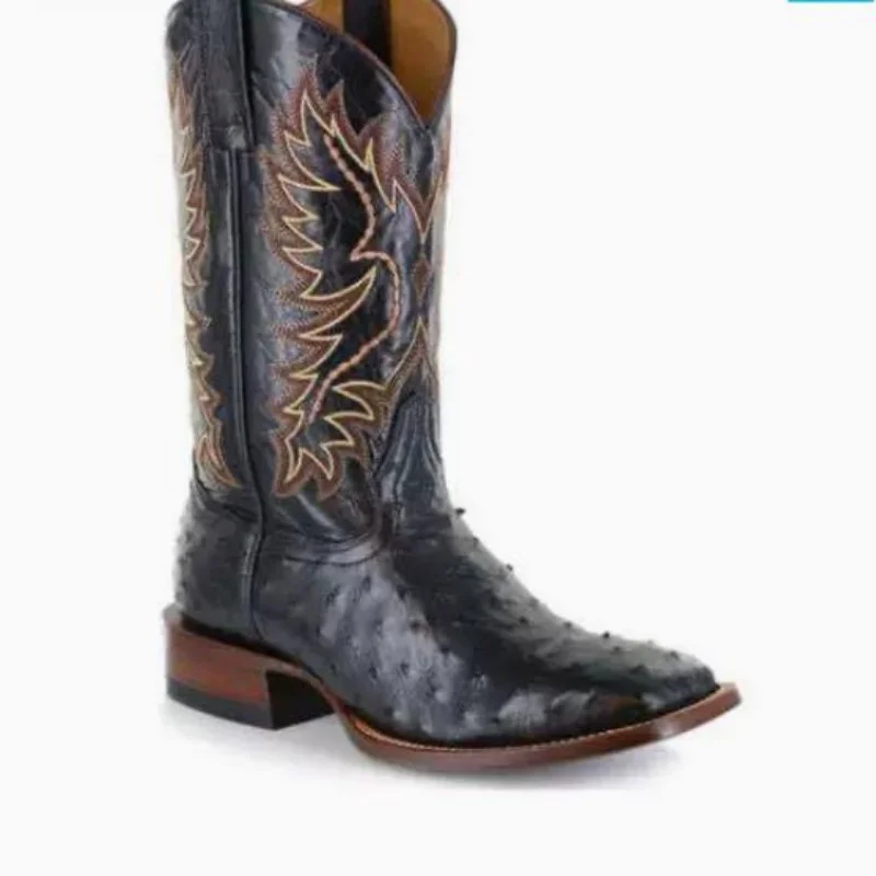 Men High Boots Embroidery Retro Handmade Mens Boots Western Cowboy Boot Pointed Toe Boots Hand Stitching Outdoor Men's Shoes view 4