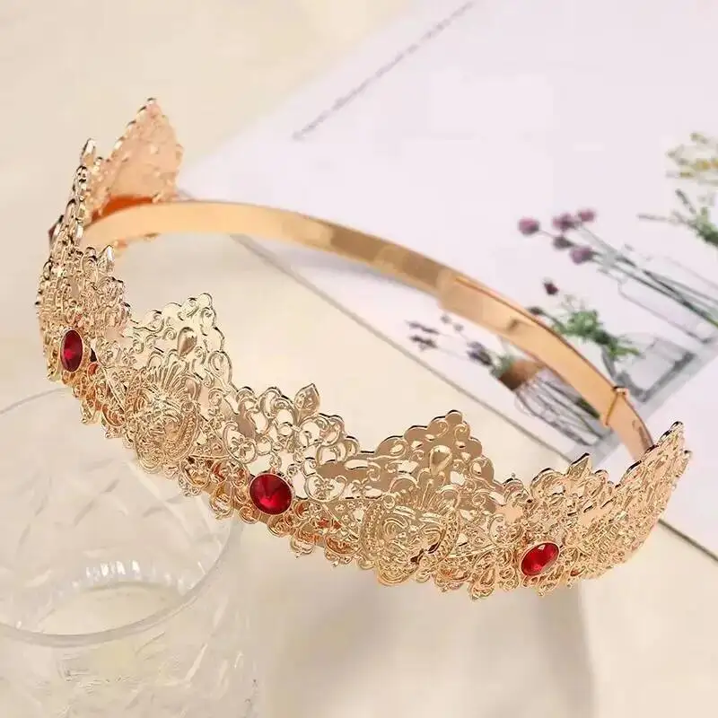 Tiaras de rey real redondas de aleación de oro, coronas negras medievales de cristal de Metal, diadema de desfile de bruja para hombres, tocados de Halloween para Cosplay