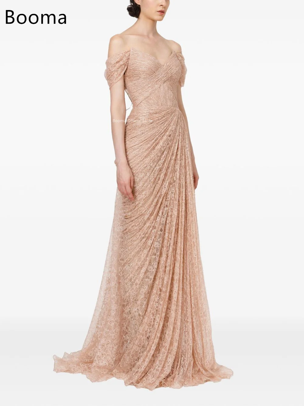 Booma a-line قبالة الكتف مطوي الدانتيل أنيقة المرأة حفلة موسيقية فساتين رسمية للنساء فستان سهرة فساتين بسيطة مخصصة 2025 #4