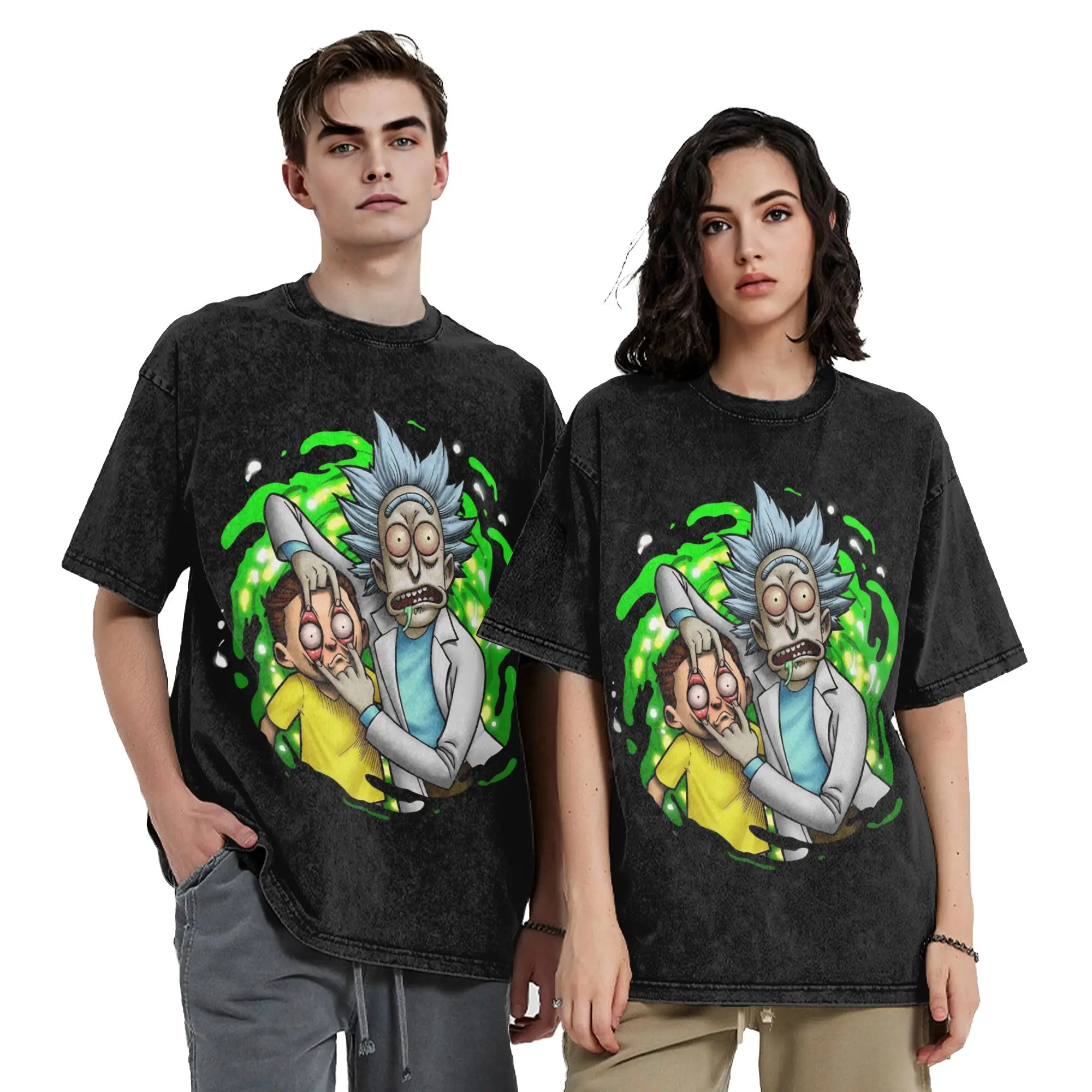 R-Rick and M-Morty Look at This Thing Vintage Washed T Shirt Pure Cotton Vintage T-Shirts Crew Neck  Tees Clothing Party