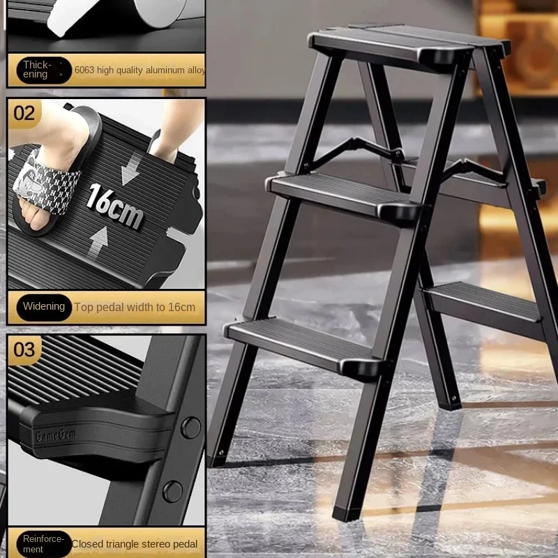 Multifunctional High Stool Aluminum Alloy Herringbone Ladder Indoor Folding Step Stool Stable Load-Bearing for Kitchen Use