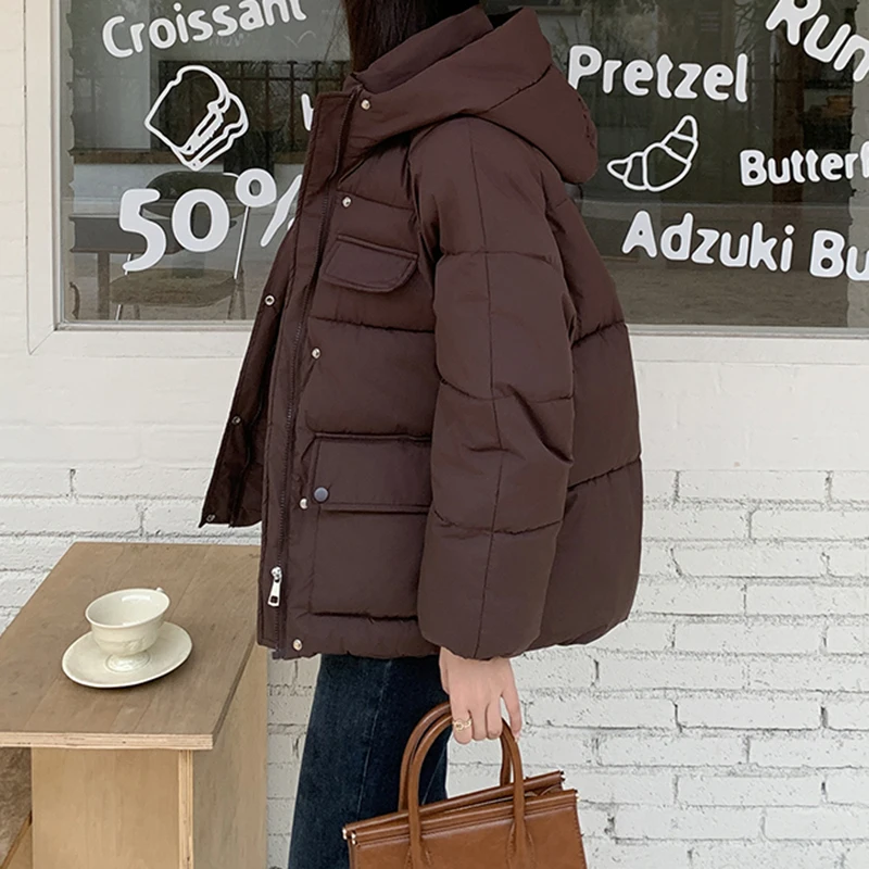 

Autumn Winter Hooded Short Parkas Women Down Cotton Padded Jacket Female Elegant Casual Women's 2023 Cotton Coat