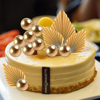 24Pcs Gold Cake Insert Decorations - Gold Balls Toppers & Palm Leaves for Birthday/Baby Shower/Wedding Party