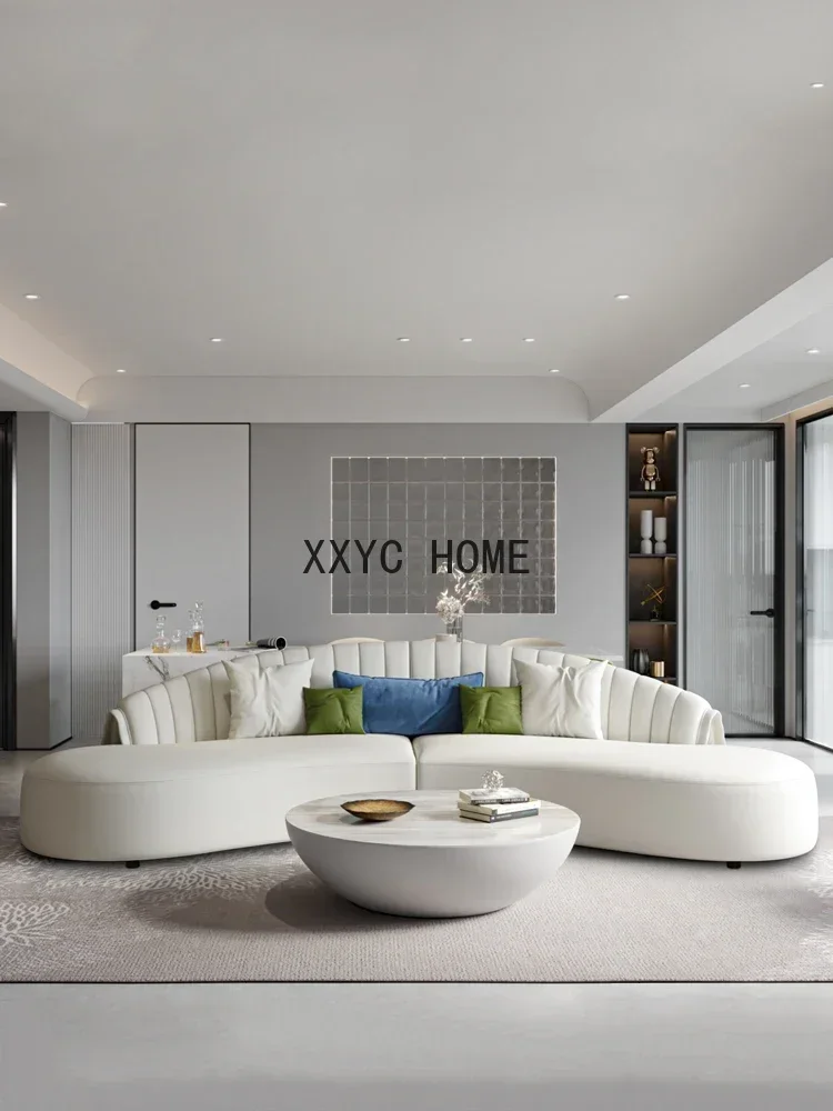 Modern Cream Style Light Luxury Leather Sofa U-Shaped Curved Sofa