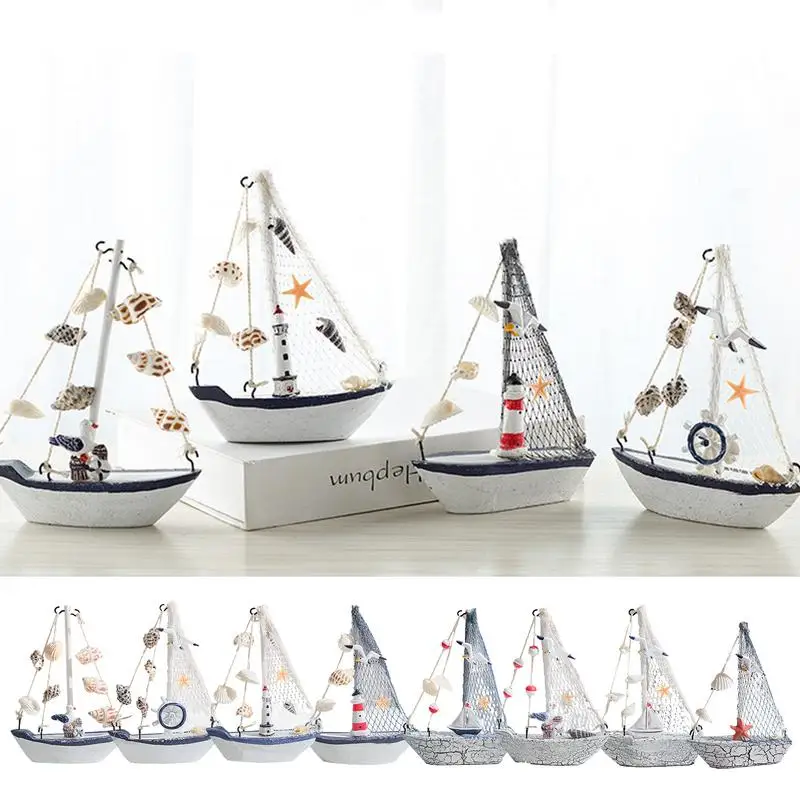 Mediterranean Wooden sailing ship Model Ornaments Creative Handmade Solid Wood Simulation Craft Home Decoration Retro Ornaments