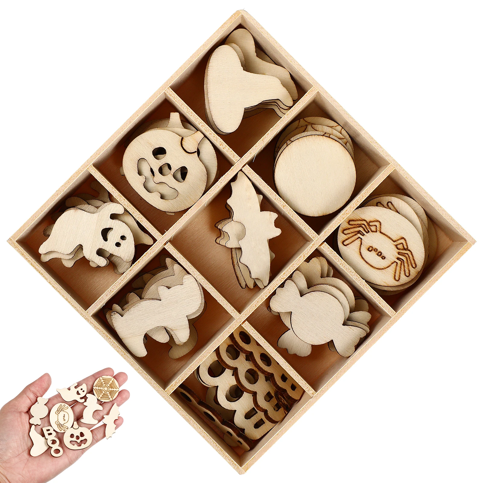 

72Pcs Halloween Wood Decorations Durable Handiworks DIY Wooden Crafts Creative Festive Wooden Adornment Props Durable Handiworks
