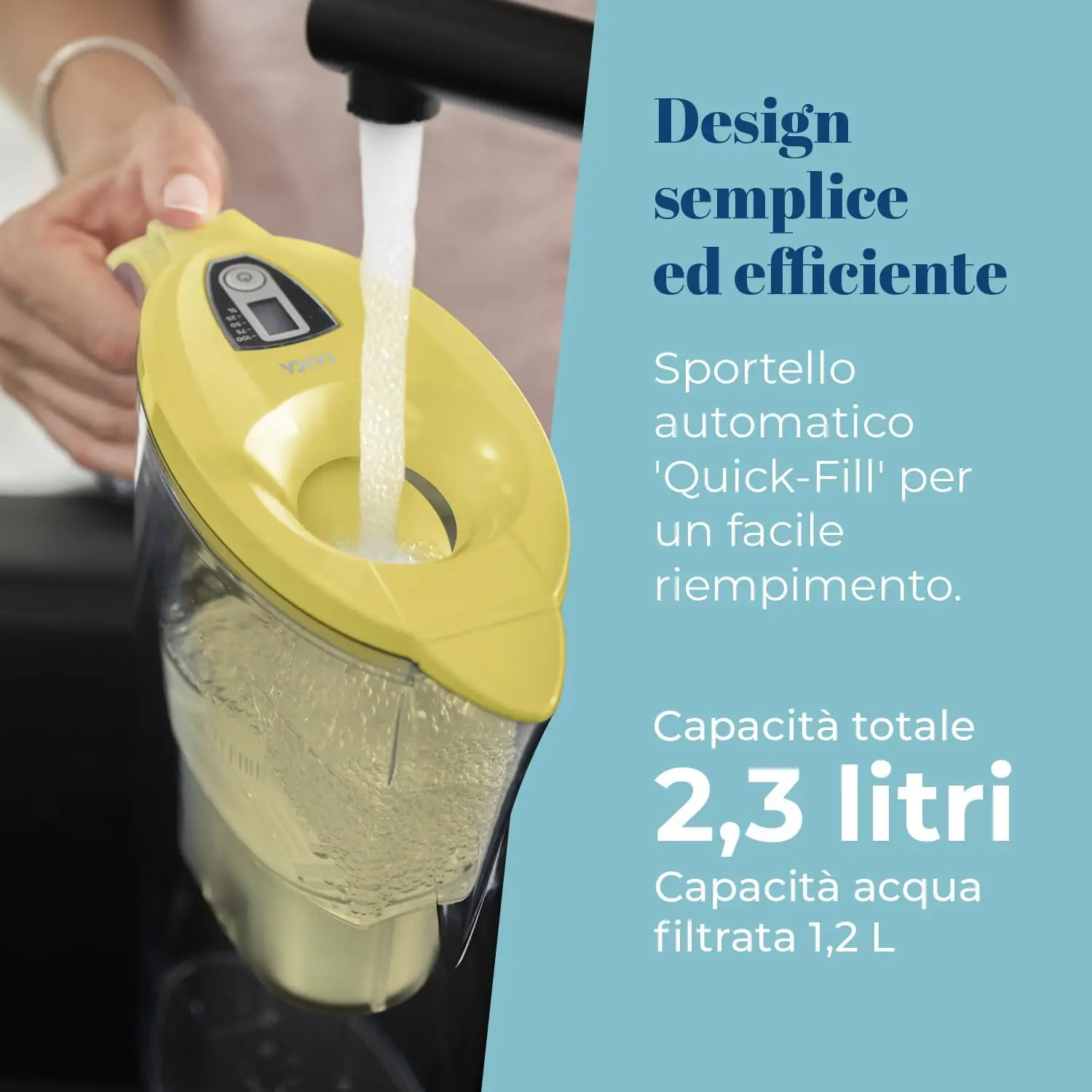 Line di LAICA - 2,3L - 6 Filtri ثنائي التدفق، Preserva i sali minerali e Riduce le sostanze indesiderate - Timer digitale