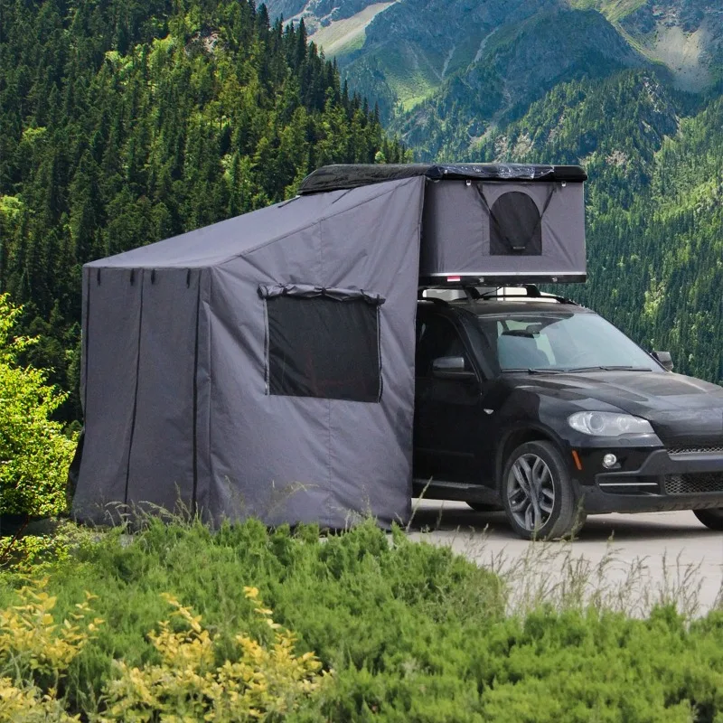

Roof tent changing room, bathroom, camping lounge, leisure hut, one bedroom and one living room roof tent