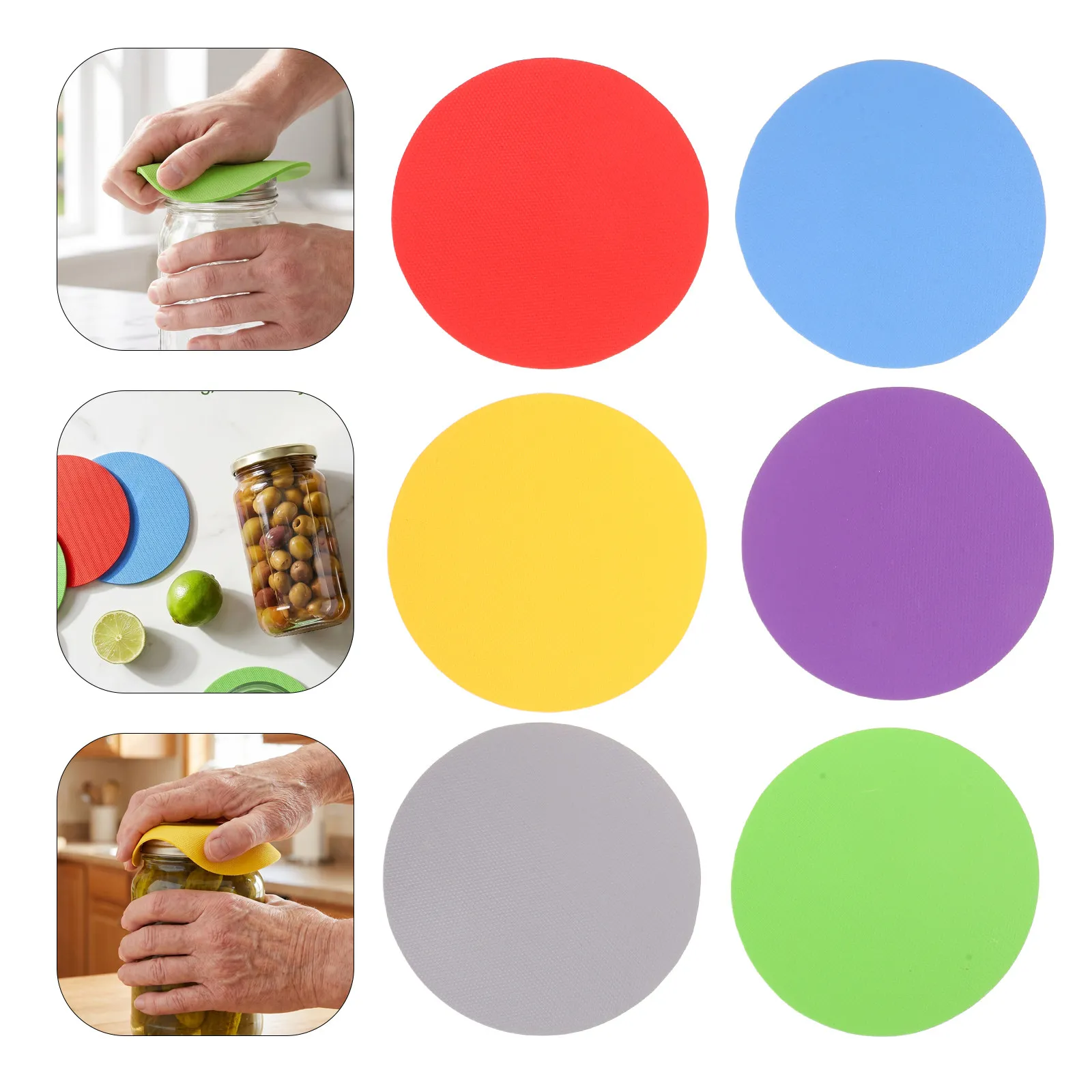 6Pcs Rubber Jar Opener Gripper Pad 4.9 Inch Round Non-Slip Lid Bottle Opener Heat Resistant Coaster Mat Kitchen Tool for Seniors