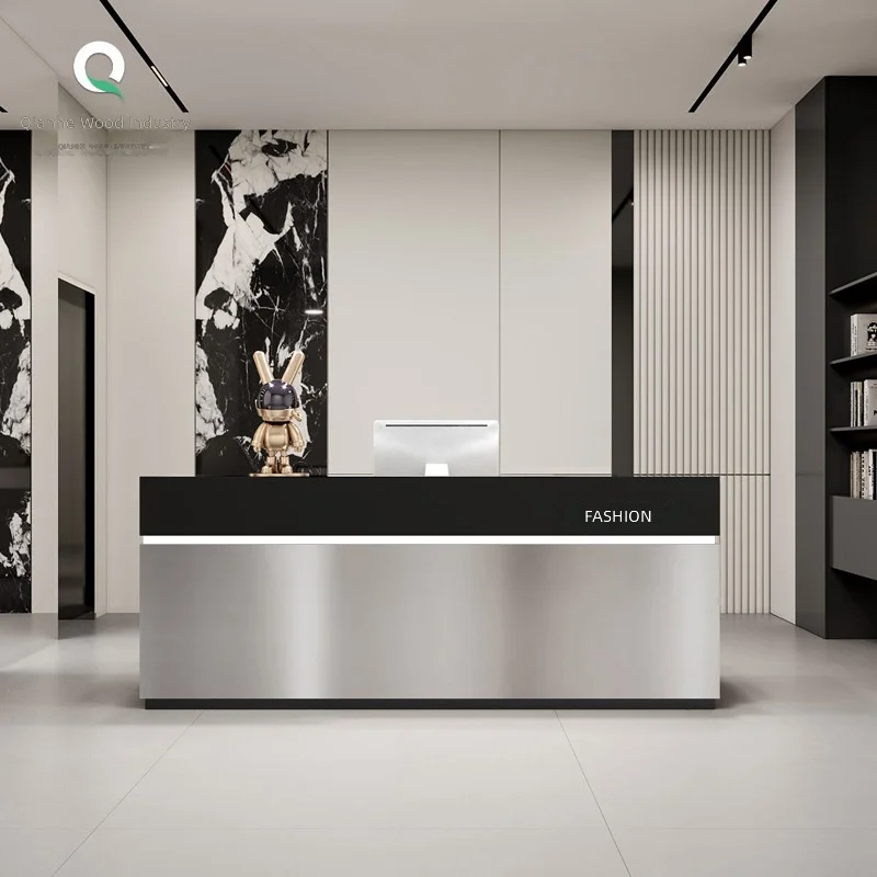 Sleek Stainless Steel Industrial Reception Desk For Commercial Spaces Bar Counters Retail Shops Hair Salons E-Sports Cafes
