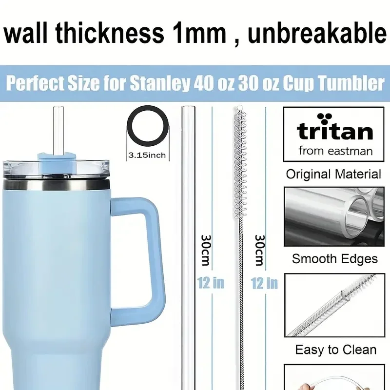 10 Pcs Reusable Rainbow Replacement Straws For Stanley 20oz (About 591.4ml) 30oz (About 850.5ml) Tumbler, 12 In Long Hard Plast