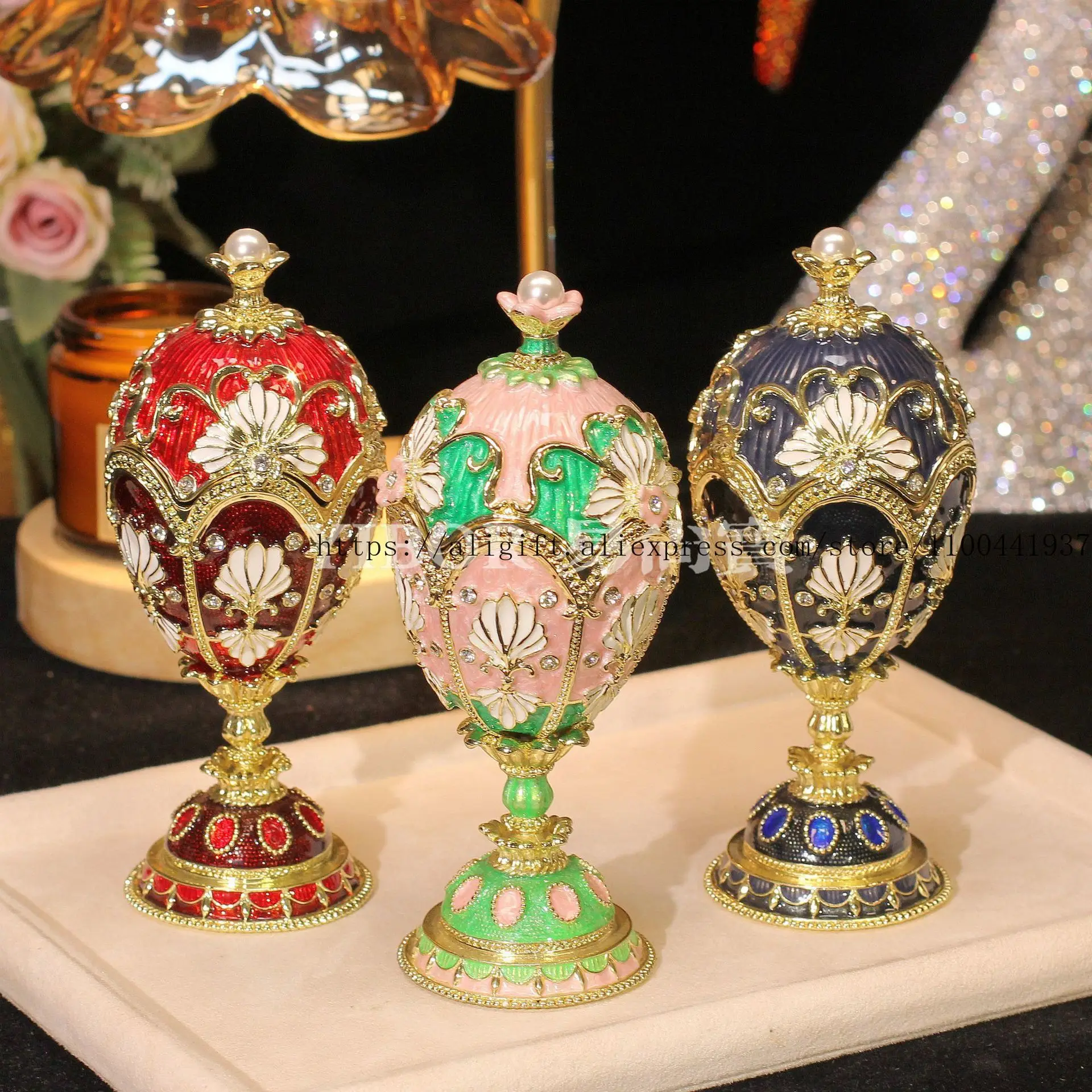 

European Cloisonné Jewelry Box Russian Fabergé Egg Style Handcrafted Gift Seven Treasures Enamel Home Decor