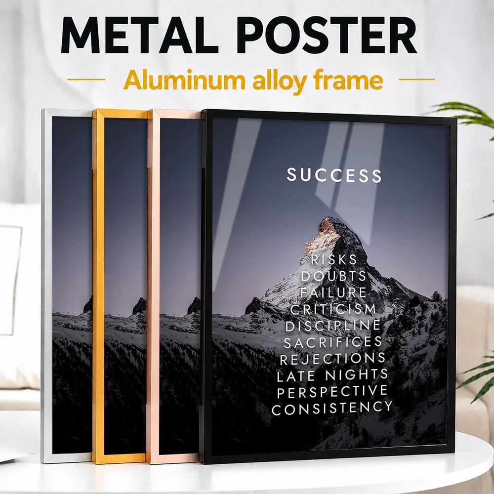 Success Mountain Metal Poster With Aluminum Alloy Frame Personalized Bold Typography Wall Art Ideal For Office Or Leader Gift