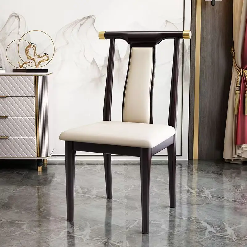 &c Stylish Nordic Modern Leather Dining Chair Waterproof & Portable Wooden Frame with Brass Details for Apartment & Hotel Use