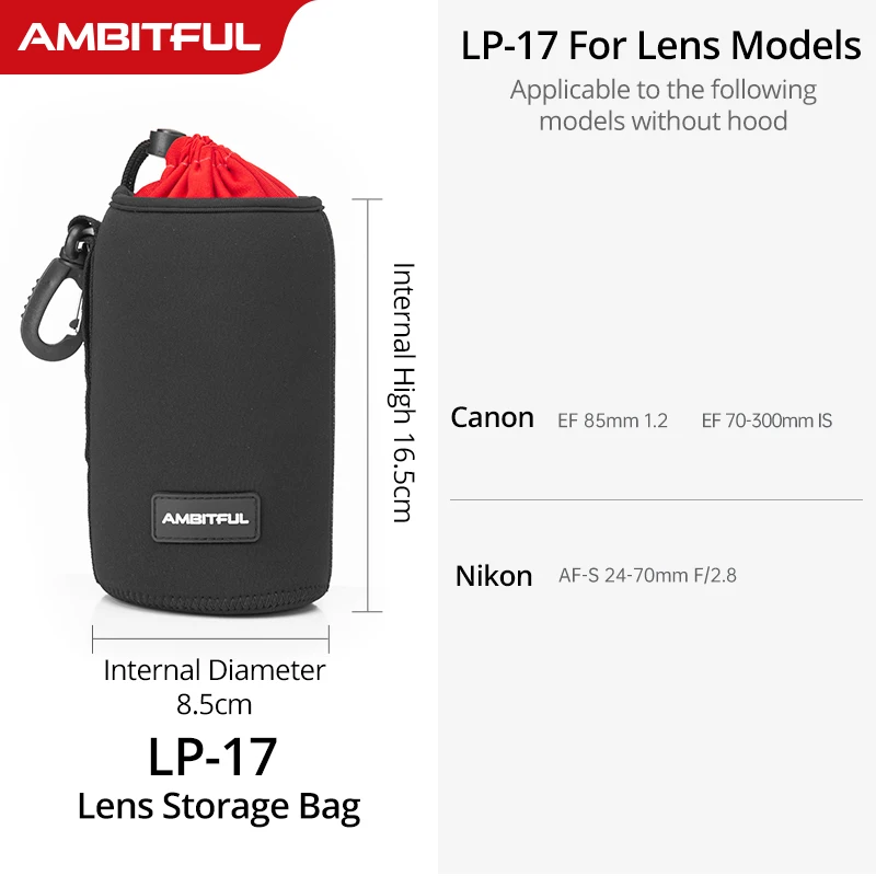 NIEUWE AMBITFUL Camera Lens Tas Tasje met S M L XL Maat voor Canon Sony Nikon DSLR Camera Lens Barrel Case met Haak