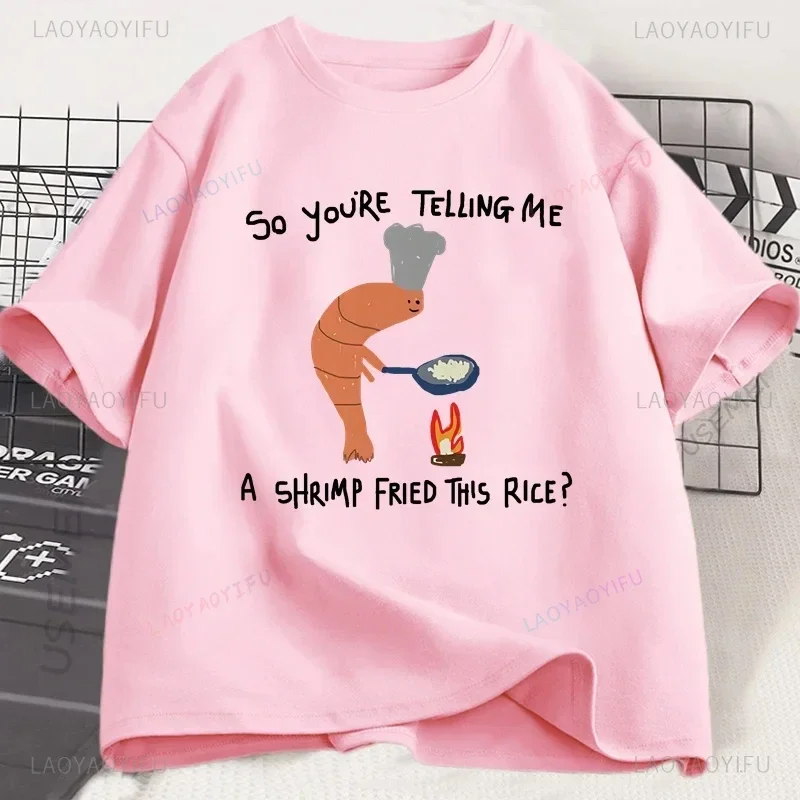 재미있는 남자친구/여자친구 새우 튀김이 들어간 이 밥 셔츠, 독특한 그래픽 탑, 반팔 패션 캐주얼 루즈 티셔츠 여성용 셔츠