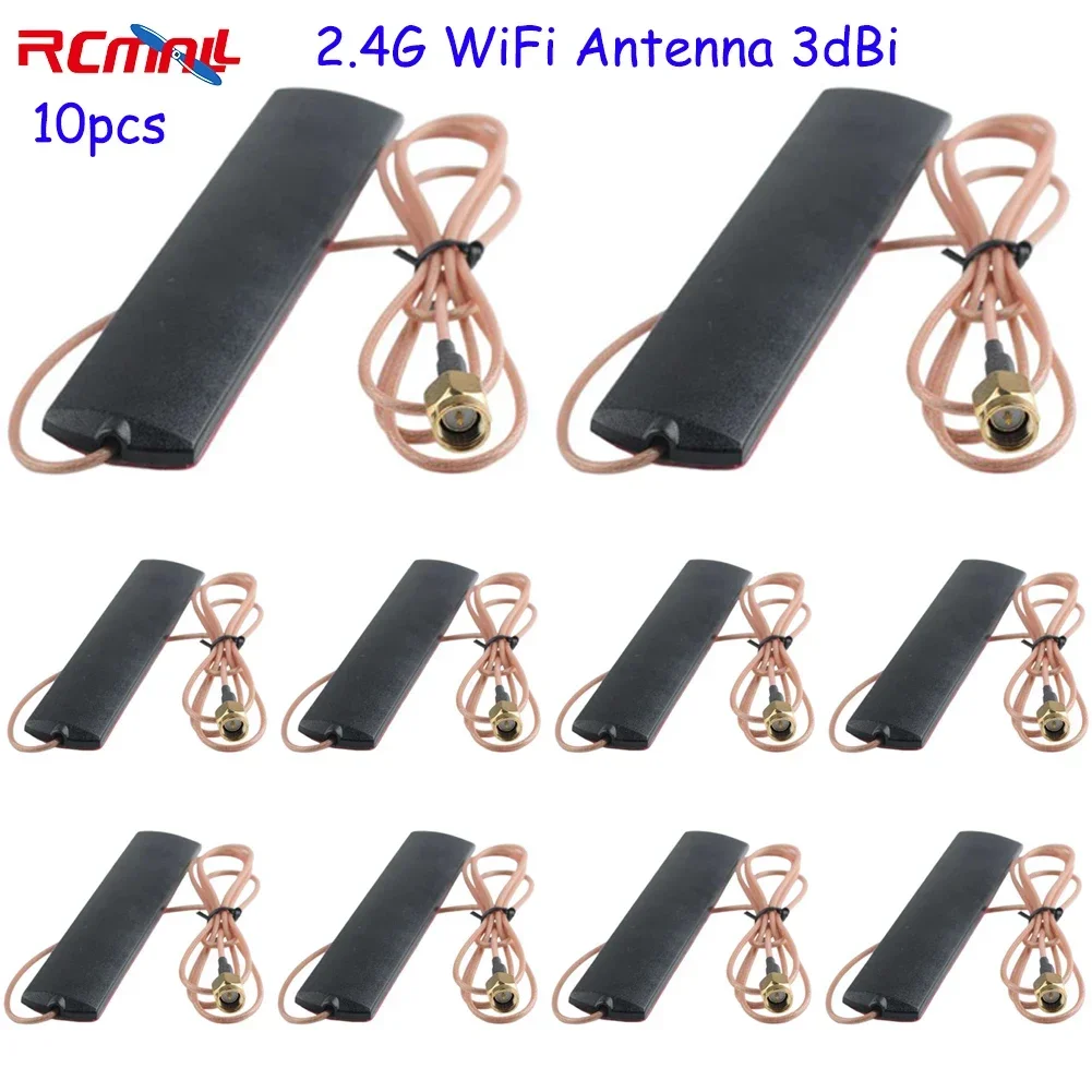 10PCS 2.4G WiFi Antenna 3dBi Gain SMA Male Connector with 1Meter RG316 Cable Patch Antenna