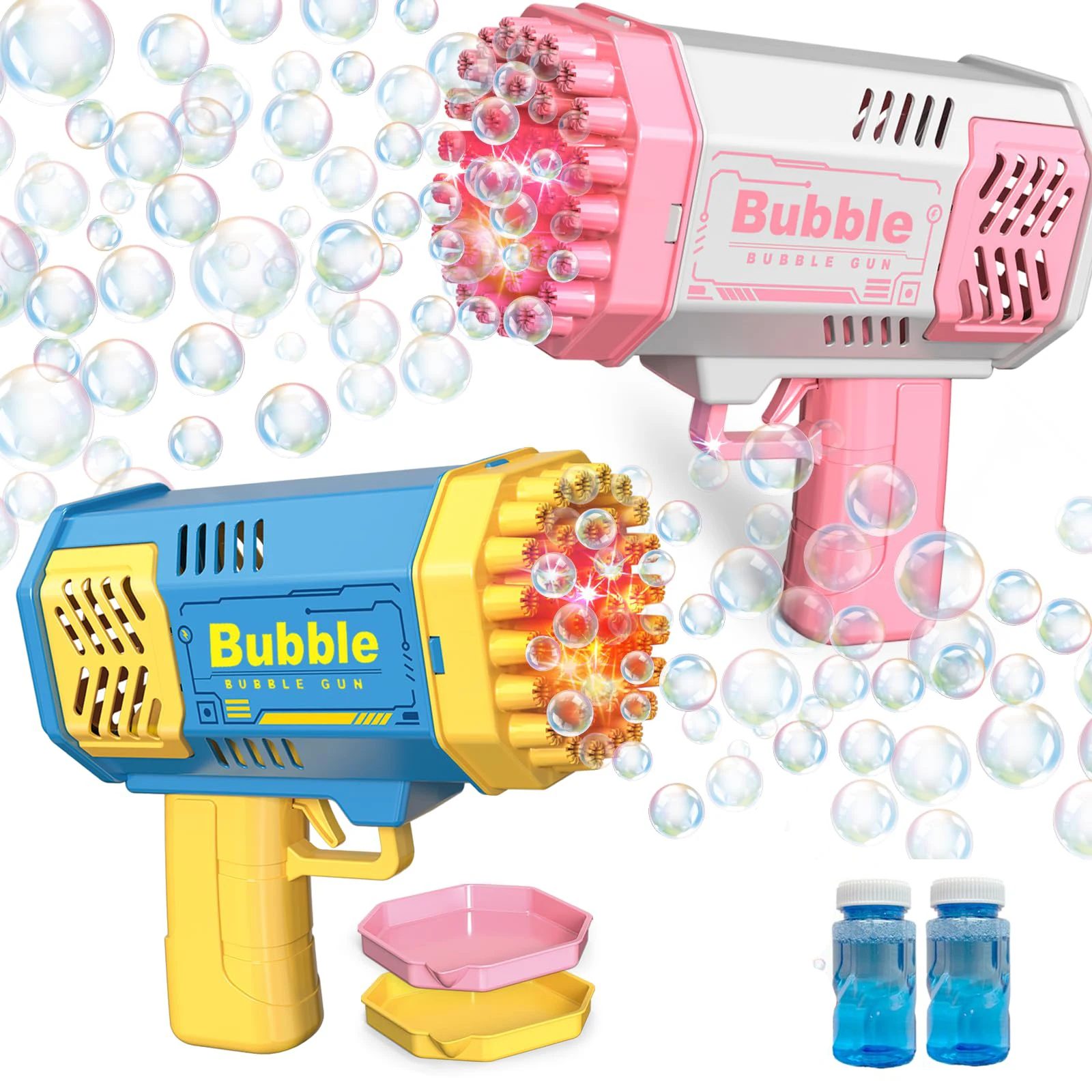 ماكينة صنع الفقاعات المضيئة ذات 40 فتحة مع حل فقاعات 50 مل للأطفال ألعاب هدايا أعياد الميلاد