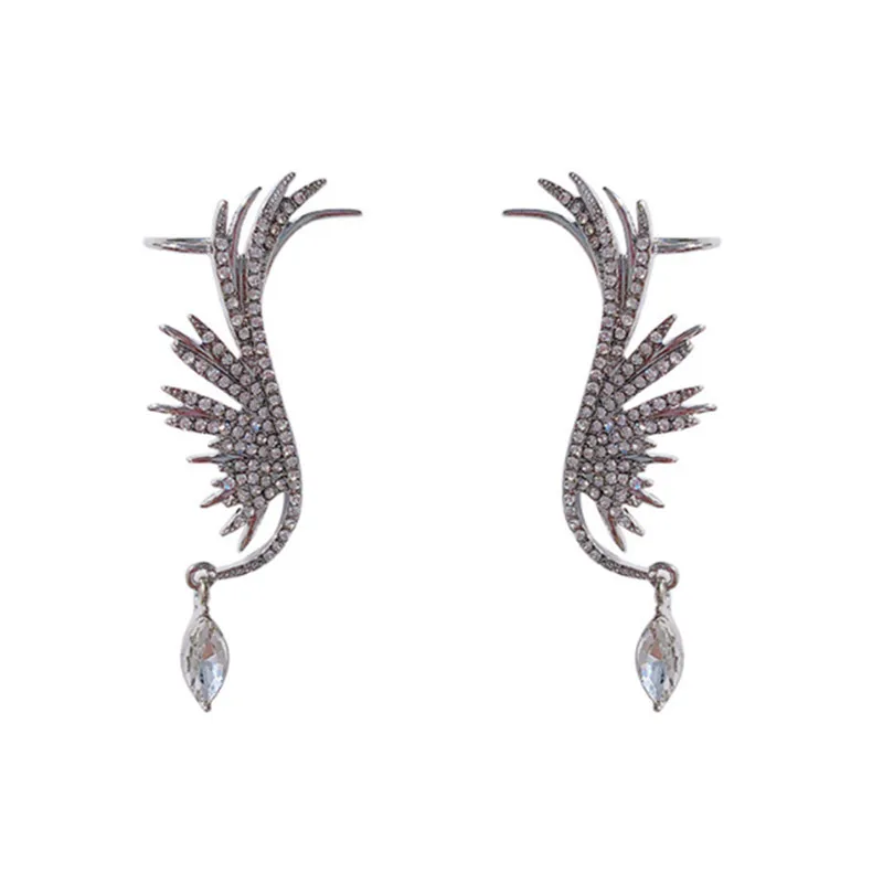 2023 Korean Version New Wing Rhinestone Pendant Exquisite and Exaggerated Fashion Women\'s Elegant Anti Allergy Jewelry Earrings