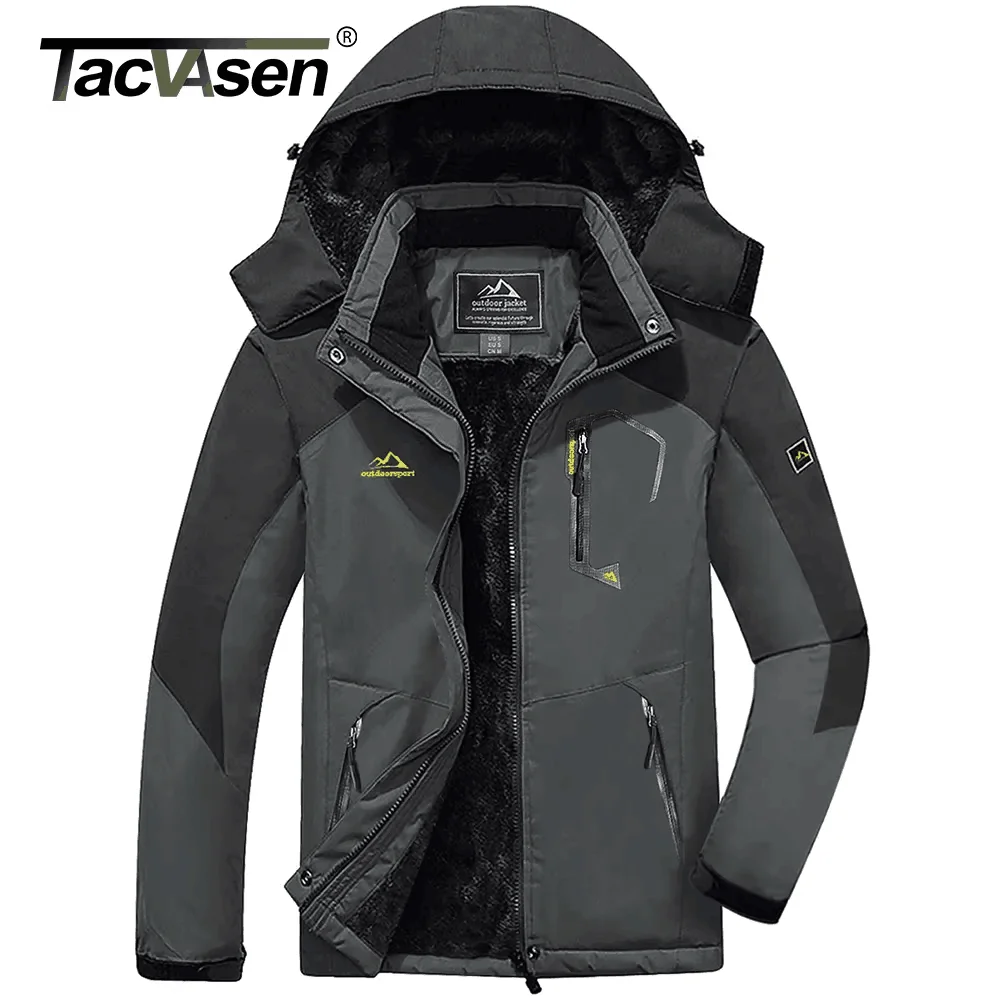 TACVASEN Winter Fleece Lined Jacket Men's Fleece Lining Coats Thermal Warm Jacket Hiking Walking Jacket Outdoor Windbreaker Male