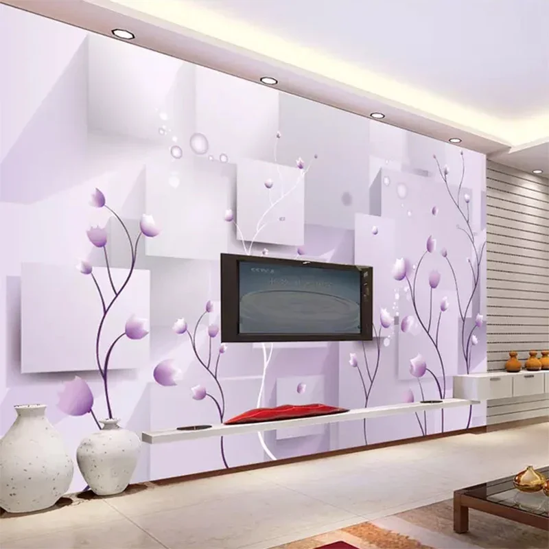 3D Wallpaper Modern Purple Romantic Flowers Photo Wall Painting Living Room TV Sofa Background Wall Cloth Home Decoration Mural