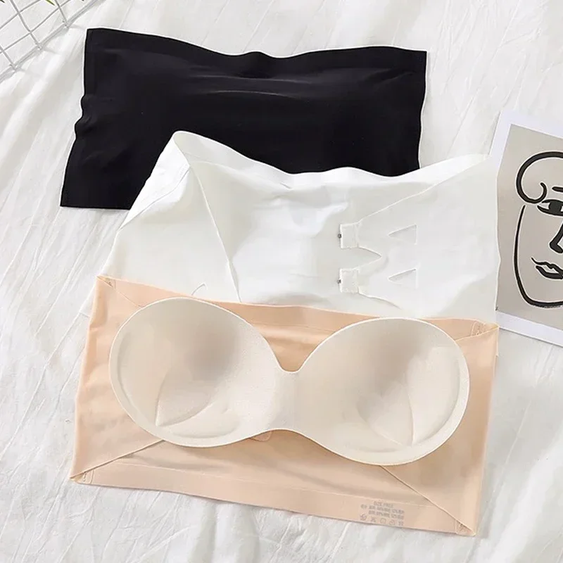Ice Silk Strapless Bra Girls Seamless Crop Tube Top Bralette for Women Sexy Soft Bras Large Size Bustier Tops Summer Underwear image 6