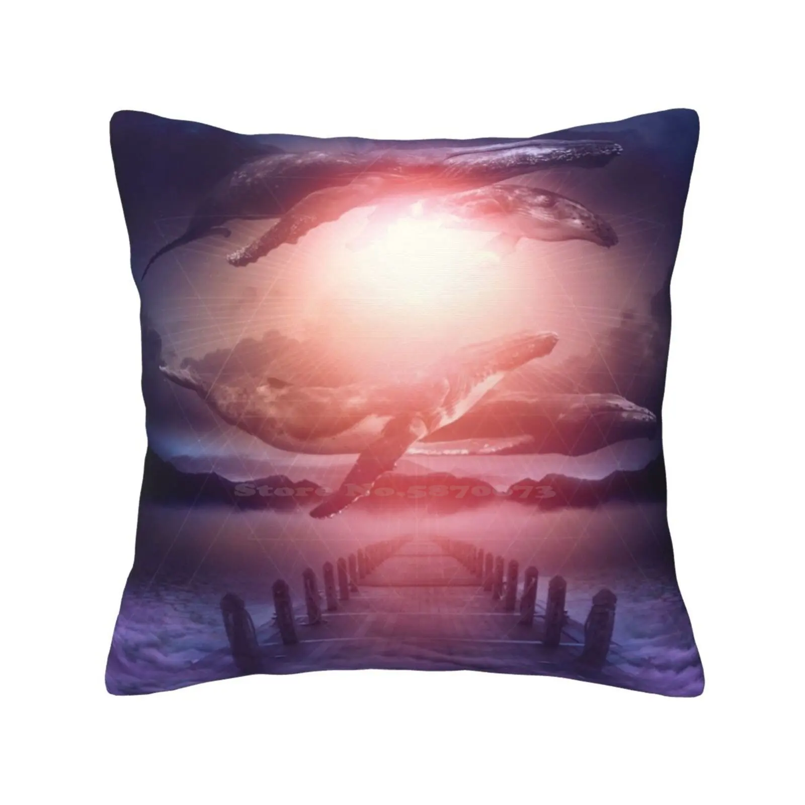 Space Between Dreams And Reality Pillow Cover Hug Pillowcase Whales Surreal Floating Dreams State Whale Sky Photo Manipulation