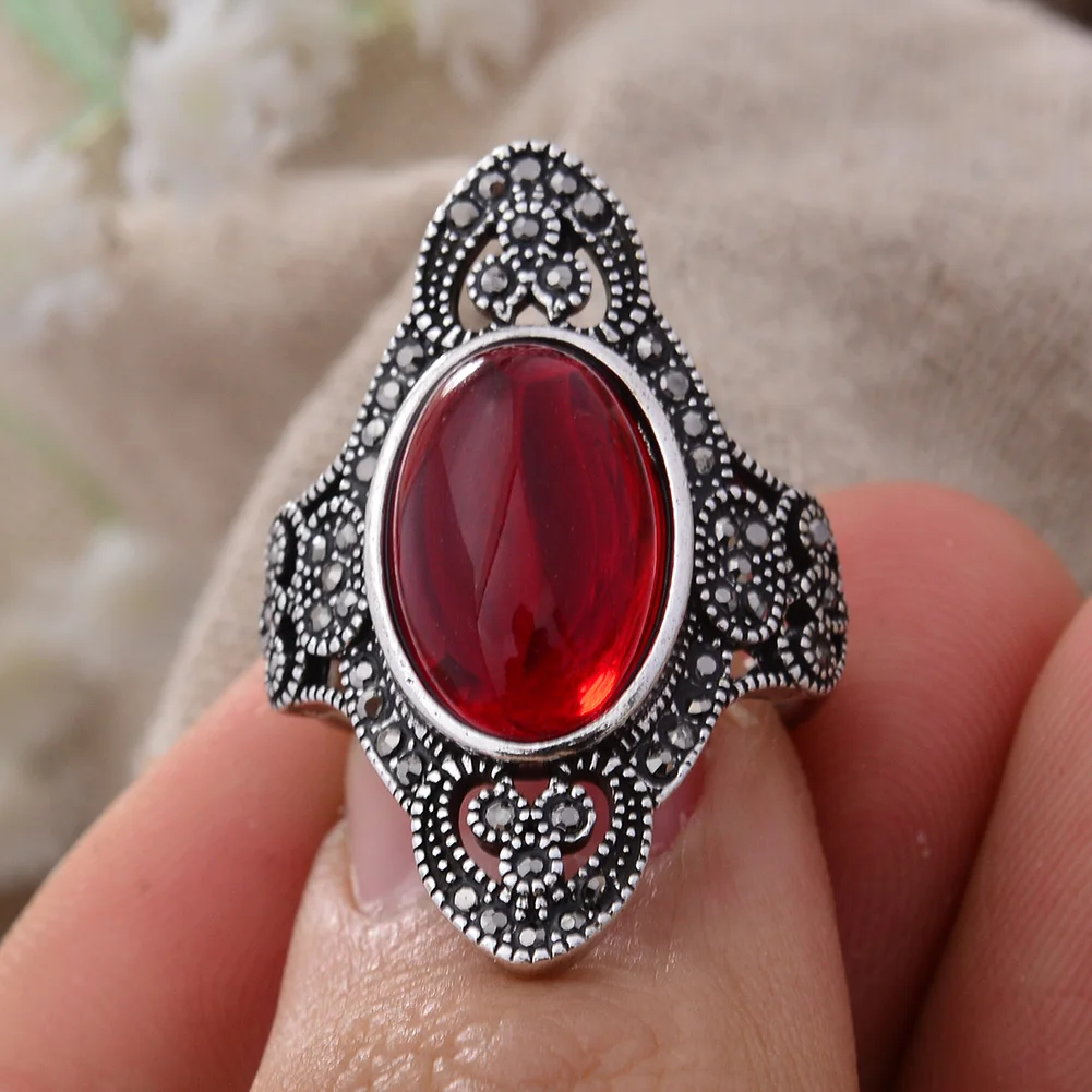 New Arrival Trendy Vintage Garnet Stone Thai Silver Female Ring Promotion Jewellery Gifts Never Fade Cheap