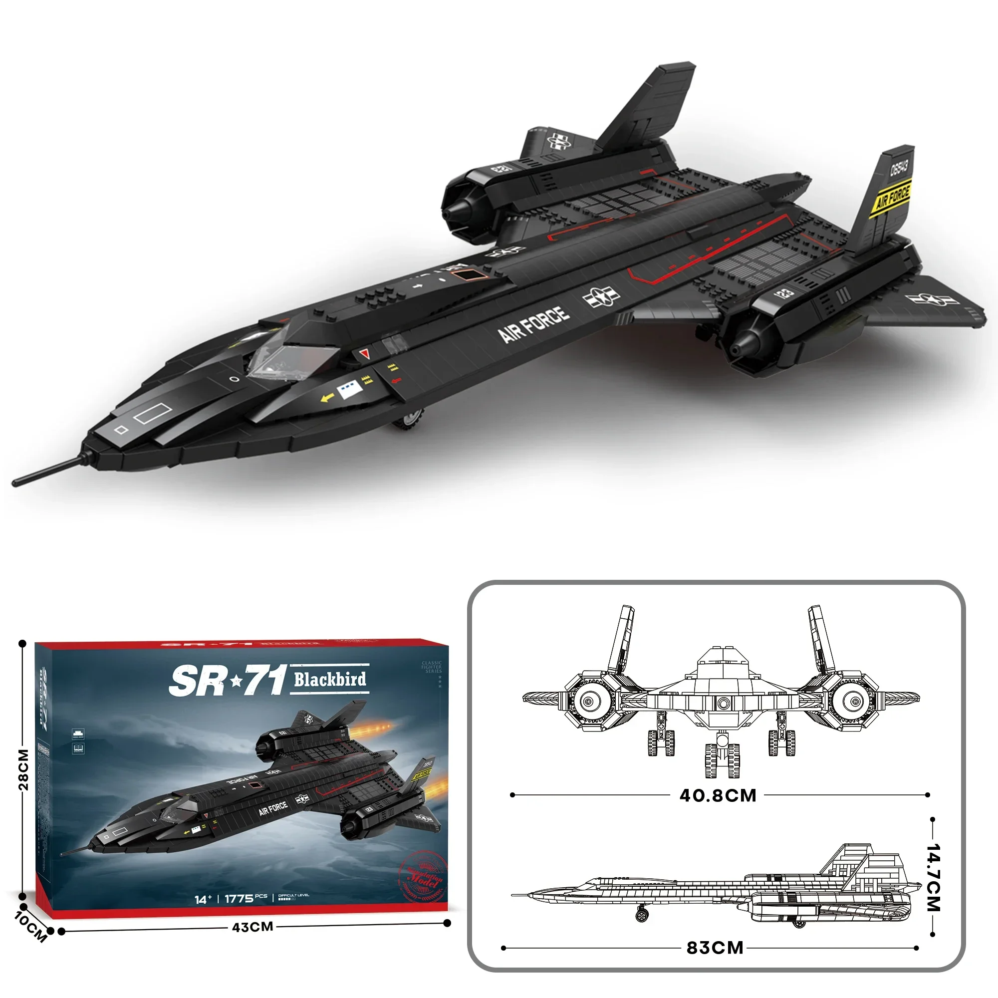 1775PCS SR-71 Blackbird Fighter Building Blocks Air Forceลาดตระเวนเครื่องบินเครื่องบินรุ่นอิฐชุดเด็กDIYของเล่นของขวัญ