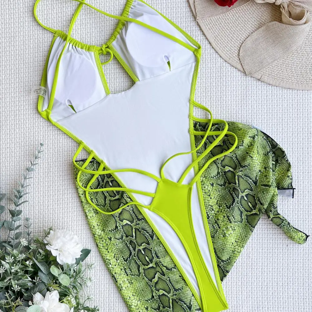 Sexy 2 Pcs/Set Stylish Padded Wireless Bathing Suit Skin-touch Women Monokini Extreme String Water Activities Garment