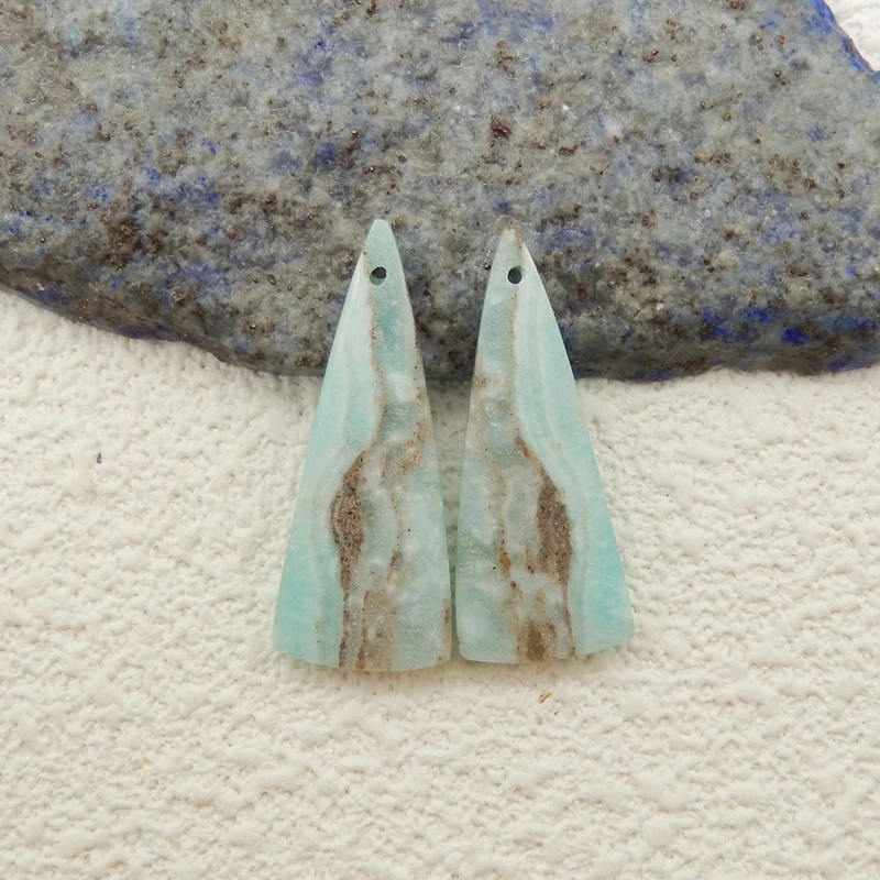 

Natural Hemimorphite Front Drilled Earring Beads For Women DIY Jewelry Making 32x13x3mm, 4.2g