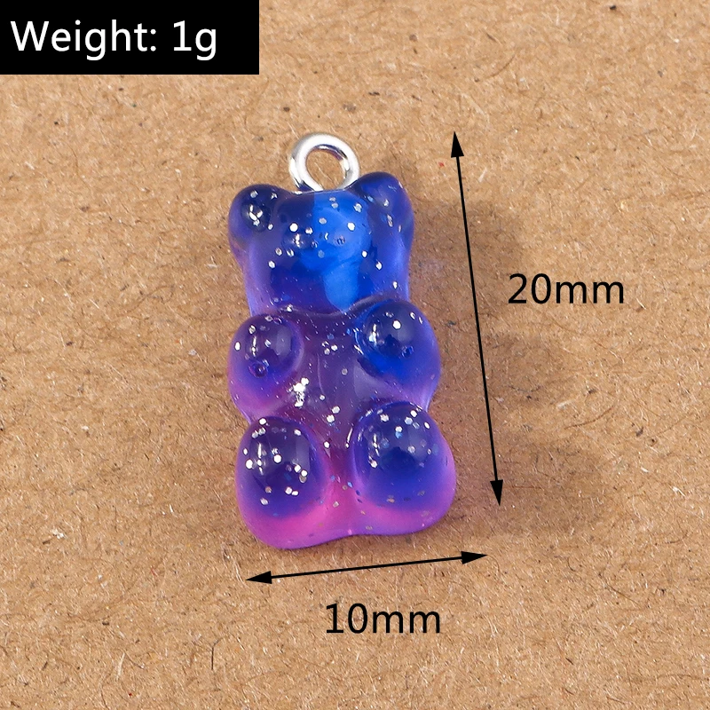 10pcs 10x20mm Cartoon Animal Charms Resin Colorful Bear Charms Pendants for Jewelry Making DIY Earrings Necklace Crafts Supplies