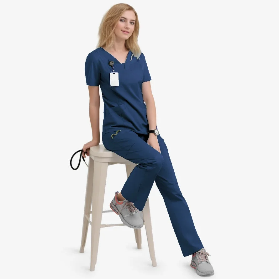 Conjunto médico de manga corta para Hospital, uniforme de enfermería, cómodo, con cuello en V