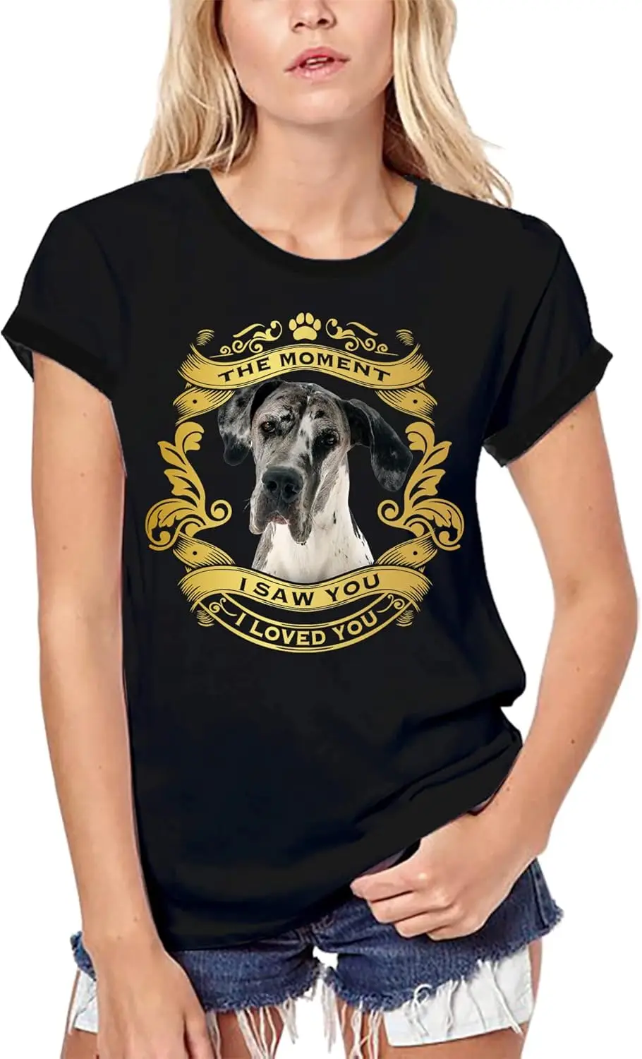 Women's Graphic T-Shirt Organic Great Dane Dog - Moment I Saw You I Loved You Puppy Eco-Friendly Ladies Limited