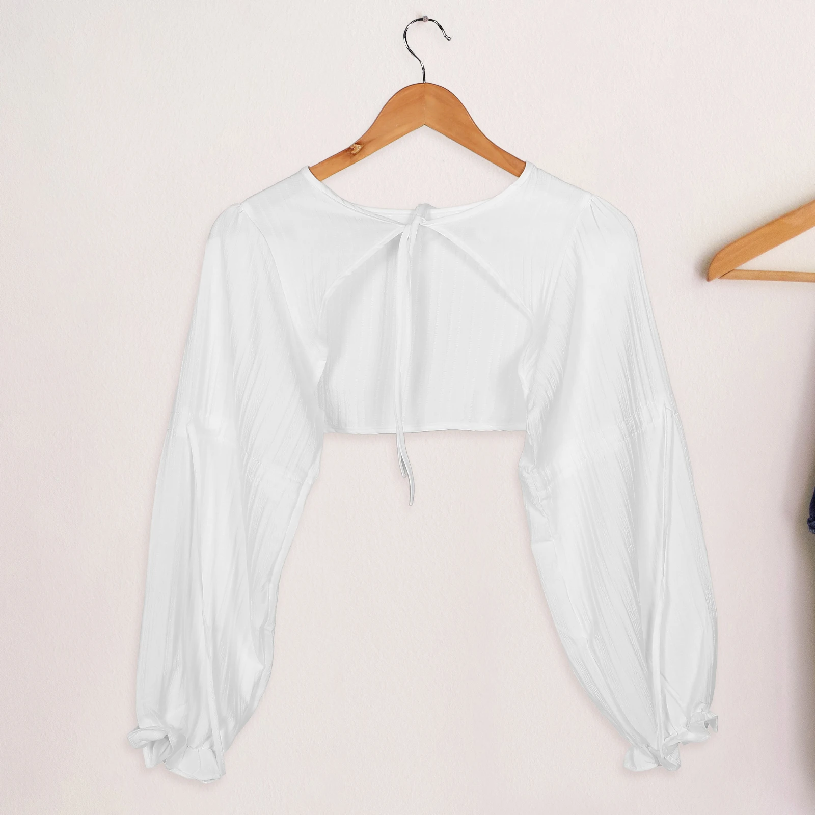 

Women'S Detachable False Collar Long Lantern Sleeves Elegant Blouse Half Shirt Autumn Winter Chiffon Shawl Collar Wedding Bridal