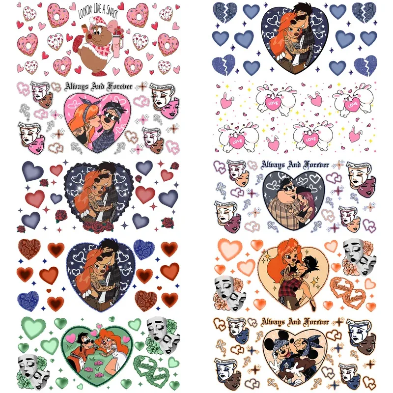 

UV DTF Cup Wrap Transfers Stickers 16oz Libbey Glass Tumbler Decal Glass Can Selfadhesive Valentine Cartoon Pattern Cup Wra[s