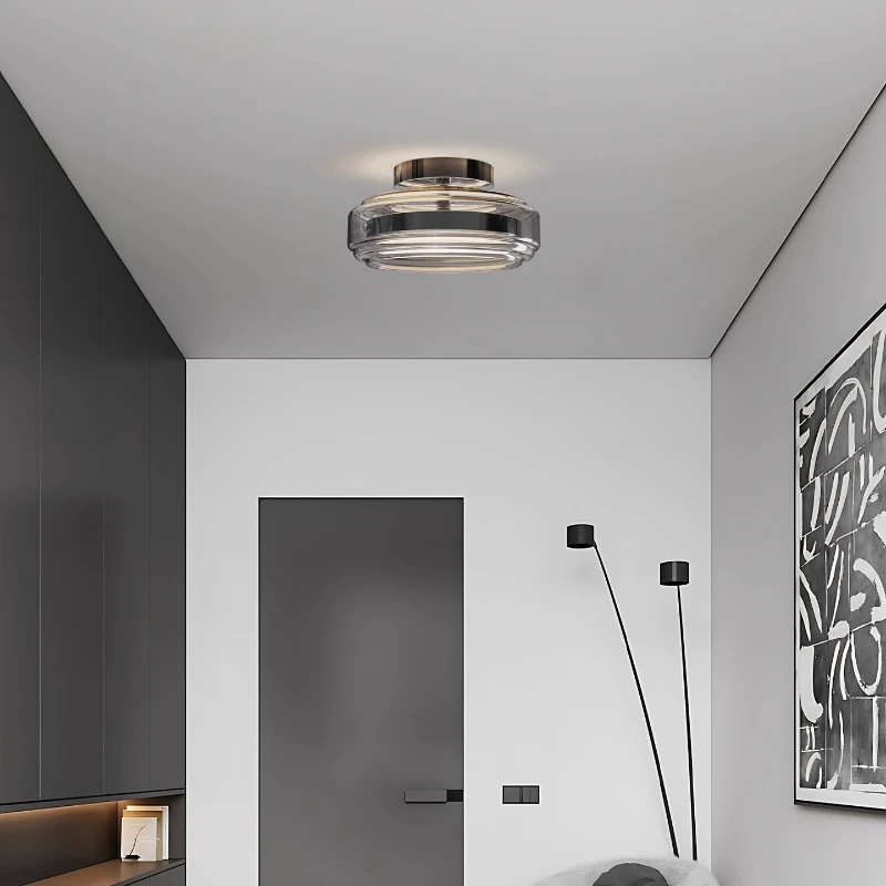 Italian Circular Smoke Grey Glass Ceiling Lights Entrance Hall Simple Kitchen Study Balcony Corridor Interior Ceiling Lamp Decor