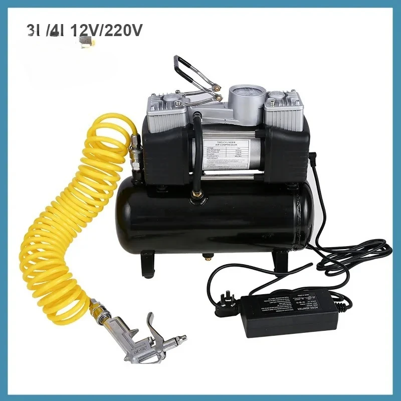 

Portable Dual Cylinder Air Pump Car Tire Inflator 12V 220V Silent Oil-Free Air Compressor Automatic Start Stop