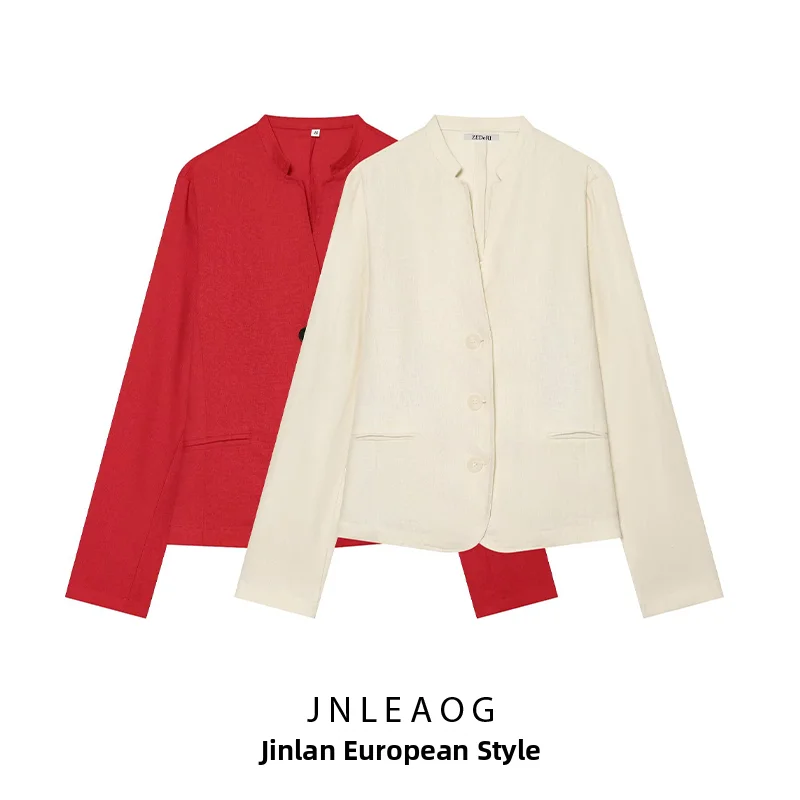 JNLEAOG Summer New Women's Fashion Versatile Design Long Sleeve Suit Jacket Polyester  Color Outerwear