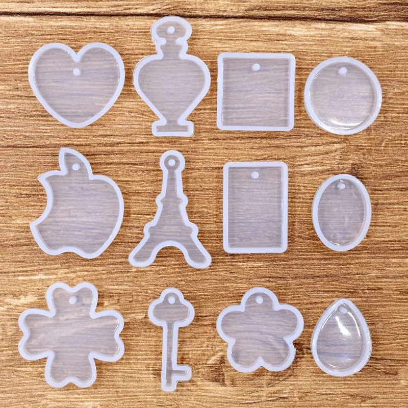 

SNASAN Jewelry Pendant With Hole Silicone Mould Handmade Tool Epoxy Resin Silcone Molds Square Tower Round Key Clover Apple Oval