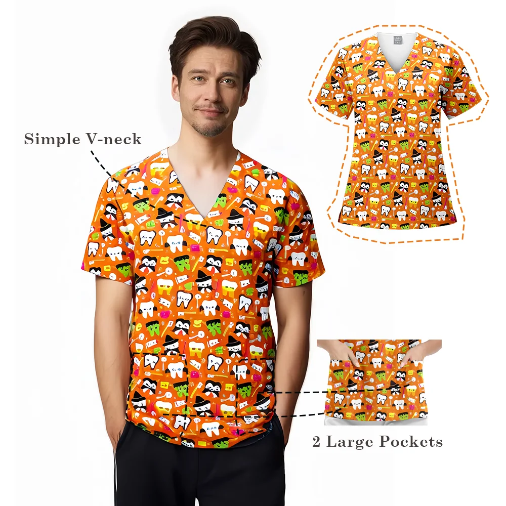 Fashionable S-XXL Pet Grooming Doctor Work Clothes Scrubs Workwear Men and Women Uniforms Wholesale Printing  Tops Shirts