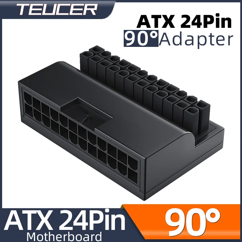 Teucer  ATX 24 Pin 90 degree Power Plug Adapter Mainboard Power Connectors Modular Insulated Supply Cable Mounting Accessessory