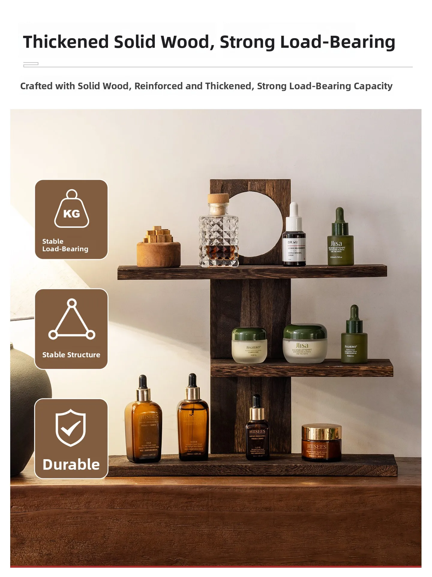  Wood Desktop Organizer Rack Cosmetic Cup Holder Office Furniture Display Shelf Country Style One-Row Partition Universal