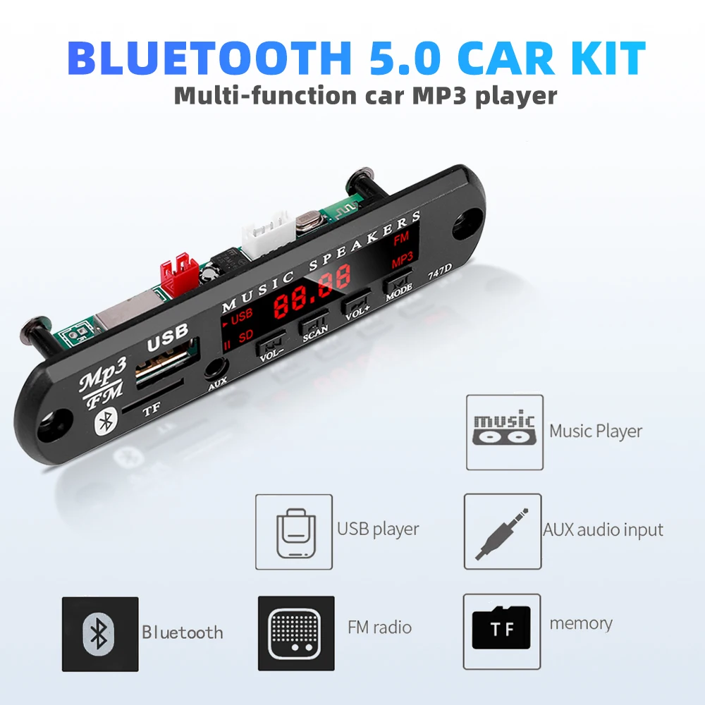 MP3 Decoder Board Wireless Bluetooth 5.0 MP3 Player 9V 12V Car Audio FM Radio Module Support TF AUX USB with Remote Control