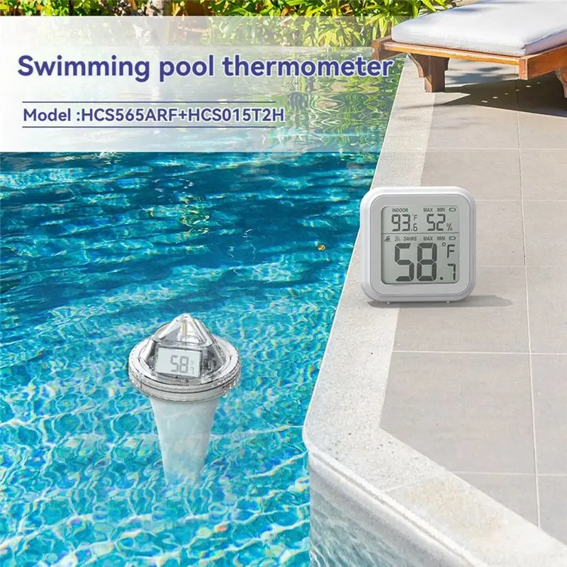 AEF6-Floating Pool Thermometer Outdoor Pool Temperature Sensor Indoor Humidity Monitor Accurate Water And Air Temp Readings