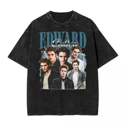 男性と女性のためのウォッシュドコットンTシャツ、ヴィンテージ、edward、cullen、レトロ、ひび、トワイライト、特大、ローバートンソン、プリントTシャツ、90