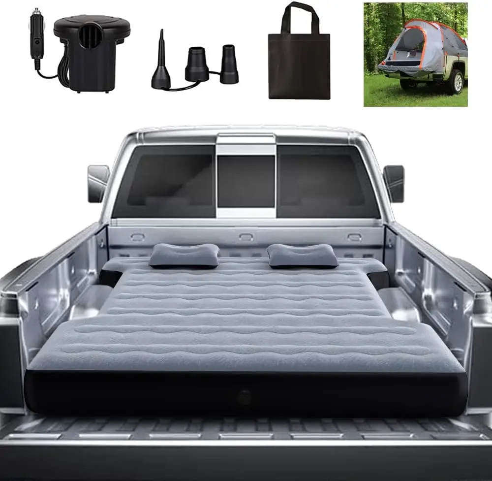 Camping Pickup Truck Bed Air Mattress Air Bed with Inflatable Pillow Blow Up Bed Thicken Air Mattresses Sleeping Pad for 5.5-5.8 