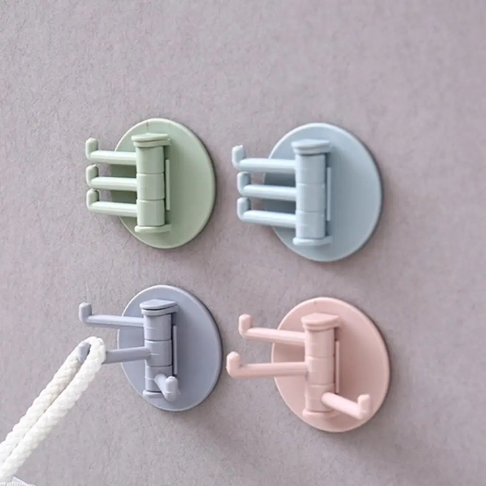 Kitchen Hanger Useful Solid Color Stick Hook 3 Branch Rotatable Storage Hook Household Products