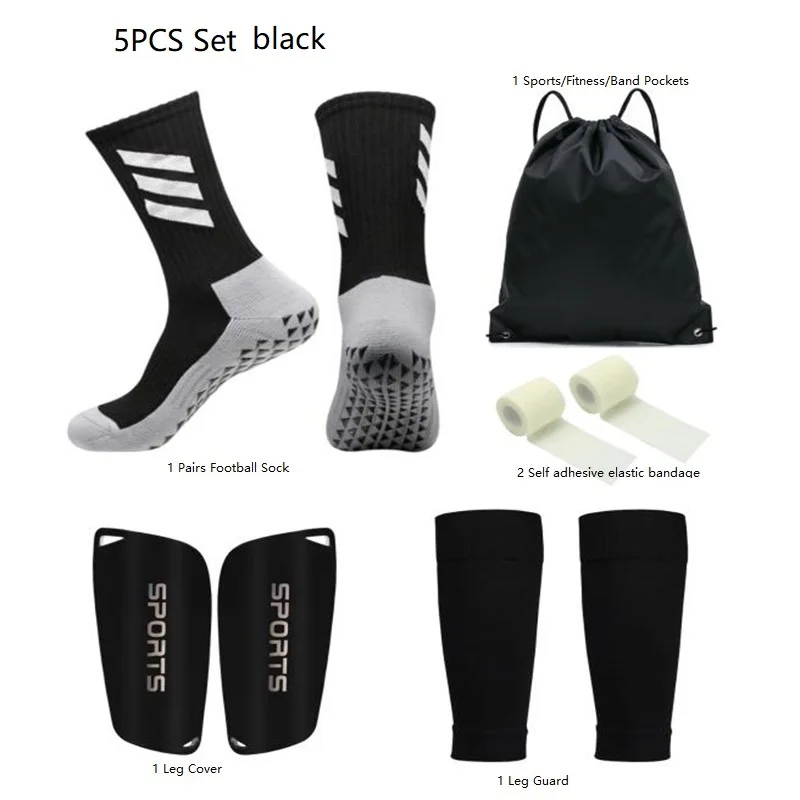 5PCS Set Ball Bag Man ladies Leg Guard Grip Soccer Socks Bandages Football Socks Gym Leg Cover Shin Pads Soccer Shank Board